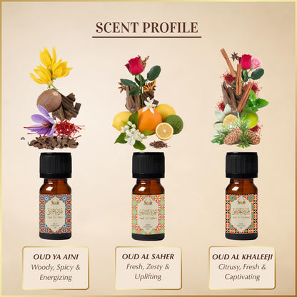 Arabic Oud Diffuser Oil Set by Dukhni – 3 x 10ml Oudh Oils Gift Set