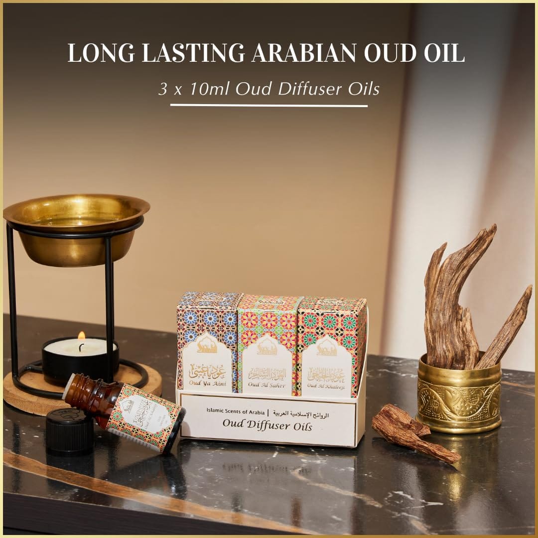 Arabic Oud Diffuser Oil Set by Dukhni – 3 x 10ml Oudh Oils Gift Set