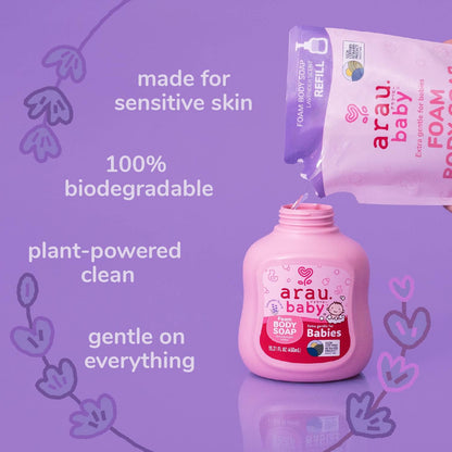 Arau Baby Foam Body Soap Refill – Lavender | Plant-Based Baby Wash 15.21 fl oz