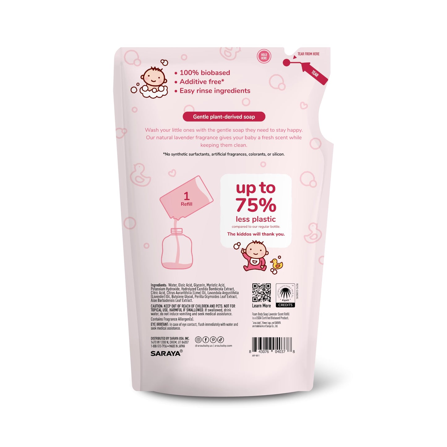 Arau Baby Foam Body Soap Refill – Lavender | Plant-Based Baby Wash 15.21 fl oz