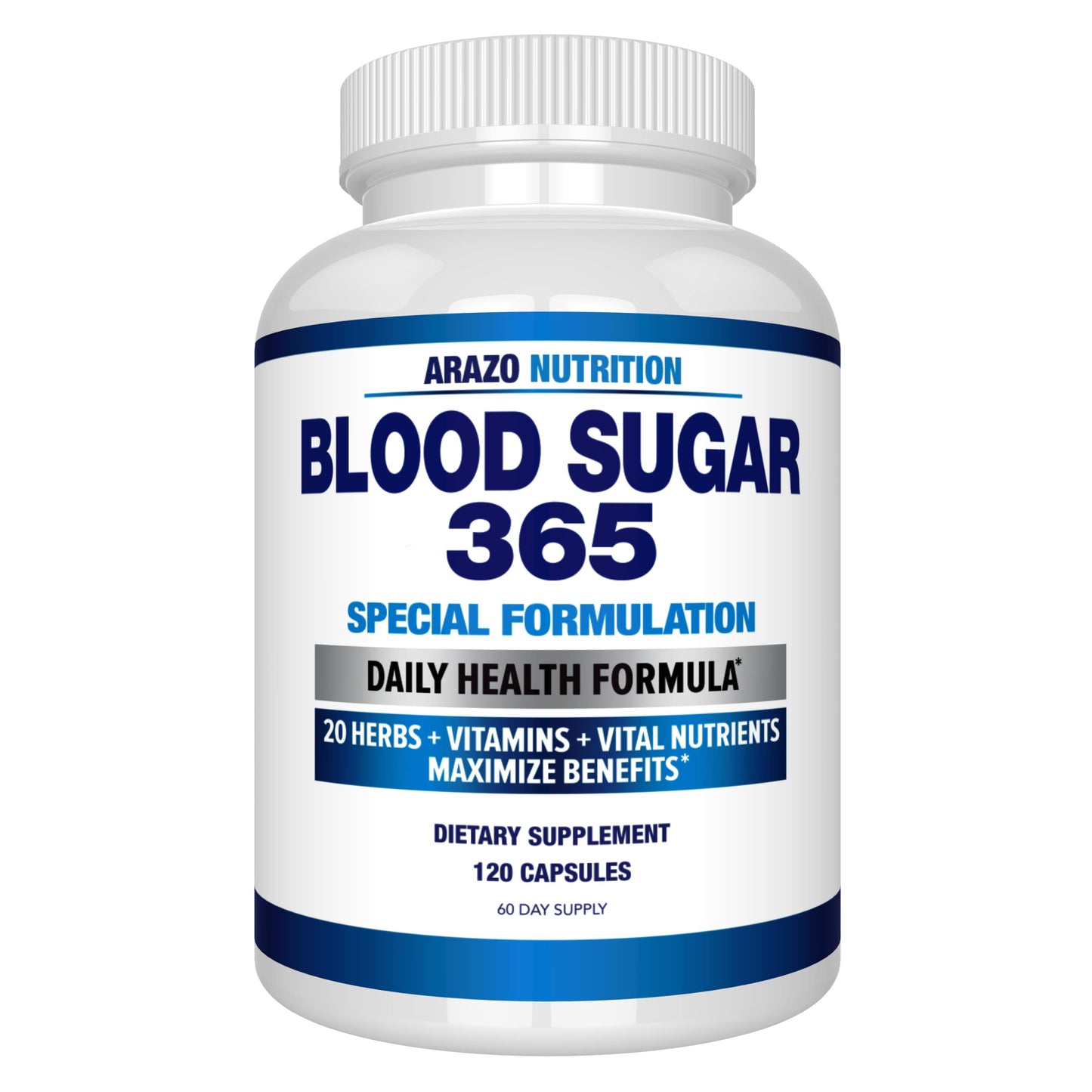 Arazo Nutrition Blood Sugar 365 – Energy Support Supplement, 120 Herbal Pills (60-Day Supply)