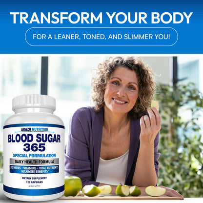 Arazo Nutrition Blood Sugar 365 – Energy Support Supplement, 120 Herbal Pills (60-Day Supply)