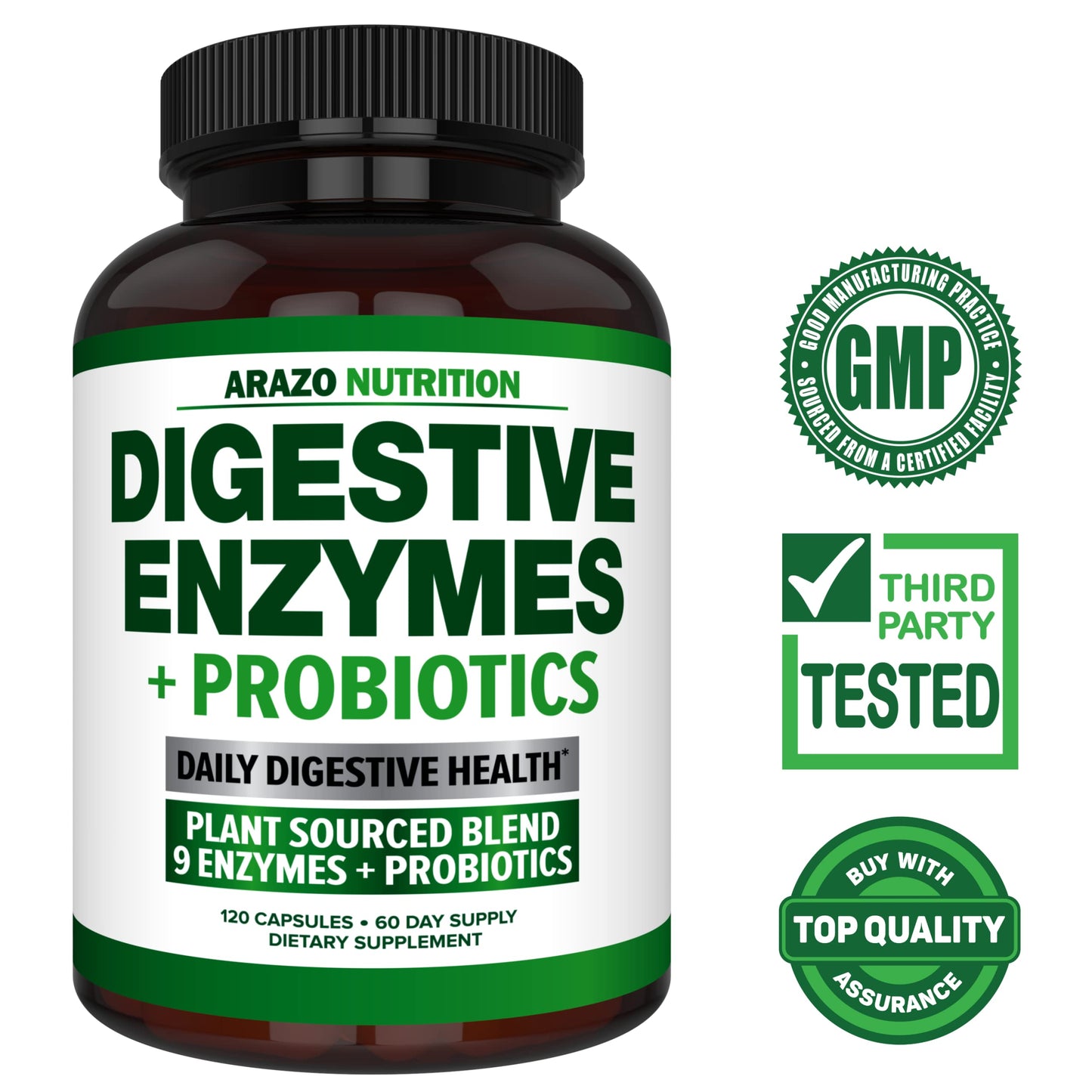 Arazo Nutrition Digestive Enzymes with Probiotics – Multi-Enzyme Digestive Supplement (120 Pills x 2 Pack)