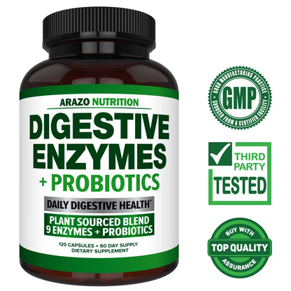 Arazo Nutrition Digestive Enzymes with Probiotics – Multi-Enzyme Digestive Supplement (120 Pills x 2 Pack)