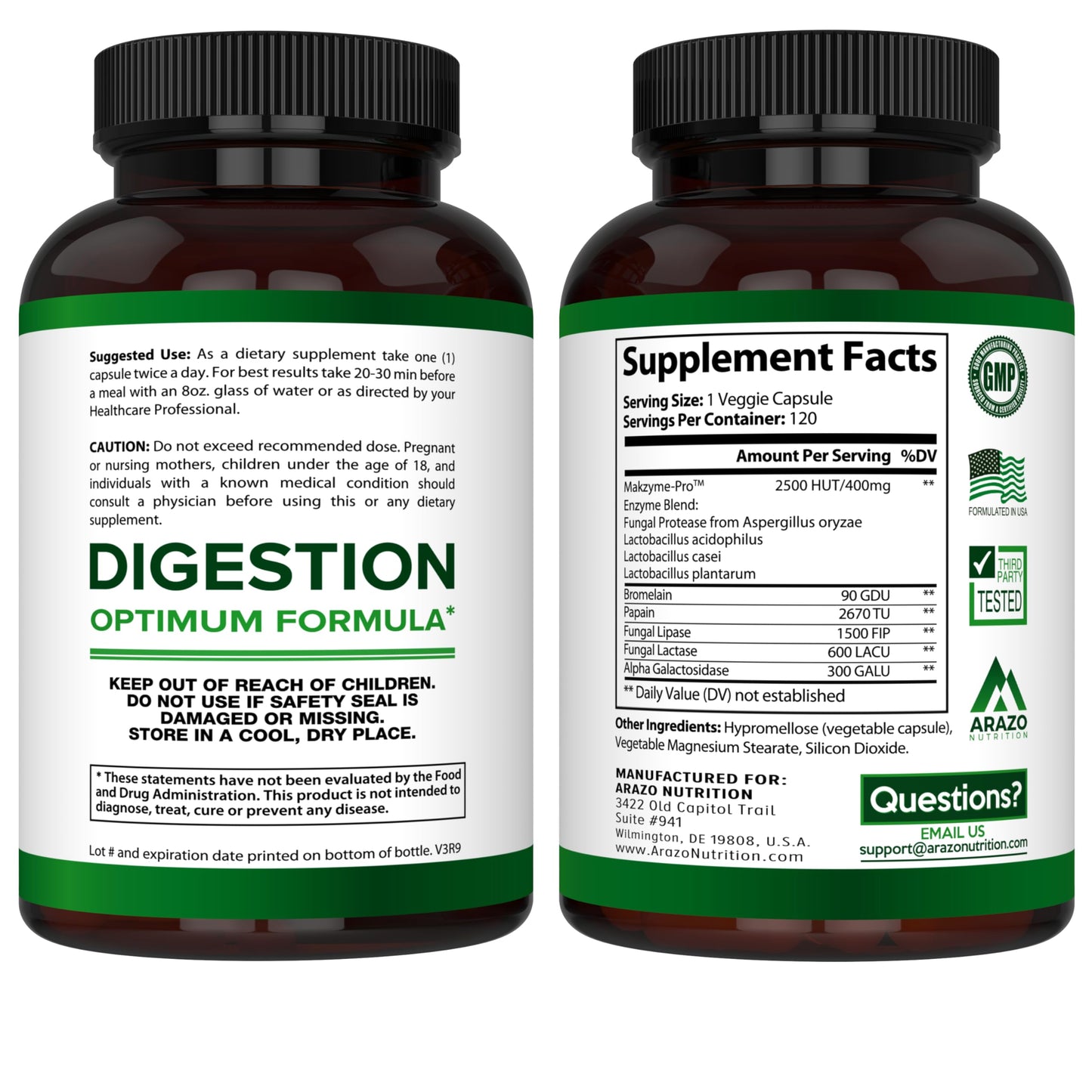 Arazo Nutrition Digestive Enzymes with Probiotics – Multi-Enzyme Digestive Supplement (120 Pills x 2 Pack)