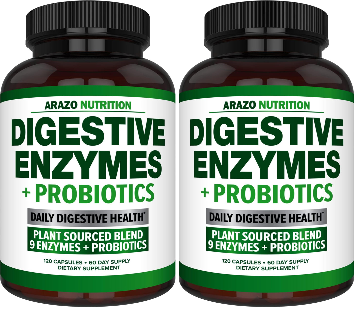 Arazo Nutrition Digestive Enzymes with Probiotics – Multi-Enzyme Digestive Supplement (120 Pills x 2 Pack)