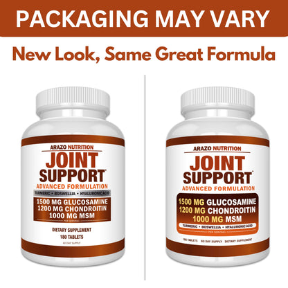 Arazo Nutrition Glucosamine Chondroitin Turmeric MSM Boswellia – Joint Support Supplement (180 Tablets)