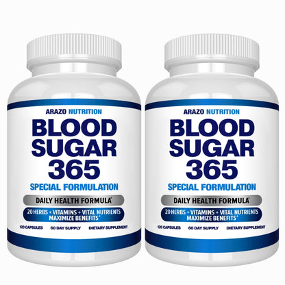 Arazo Nutrition Blood Sugar 365 – 120 Herbal Pills, 60 Day Supply (Pack of 2) – Supports Healthy Energy Levels