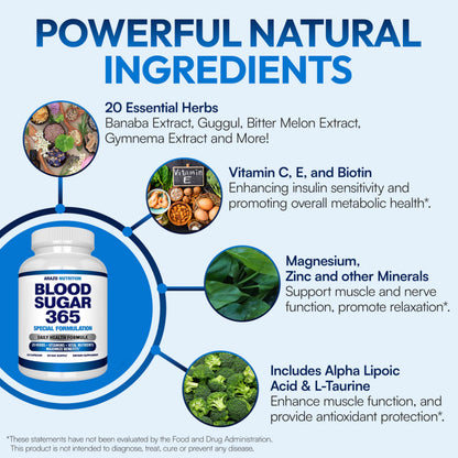 Arazo Nutrition Blood Sugar 365 – 120 Herbal Pills, 60 Day Supply (Pack of 2) – Supports Healthy Energy Levels