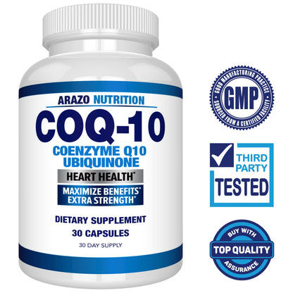 Arazo Nutrition CoQ10 Ubiquinone 200mg – High Absorption, No Soy | Pack of 2