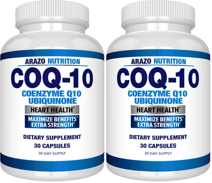 Arazo Nutrition CoQ10 Ubiquinone 200mg – High Absorption, No Soy | Pack of 2