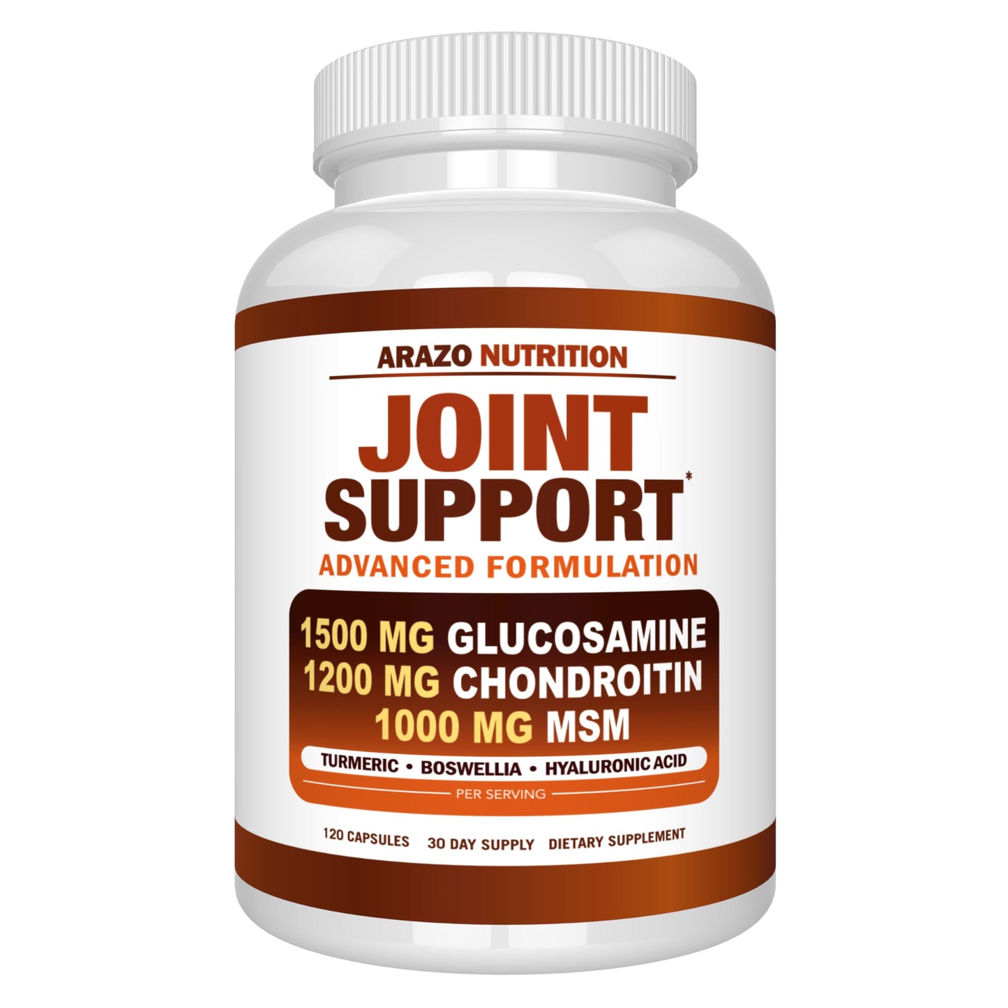Arazo Nutrition Glucosamine Chondroitin Turmeric MSM Boswellia – Joint Support Supplement (120 Capsules)