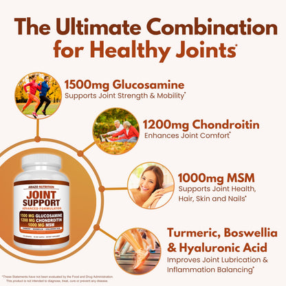 Arazo Nutrition Glucosamine Chondroitin Turmeric MSM Boswellia – Joint Support Supplement (120 Capsules)