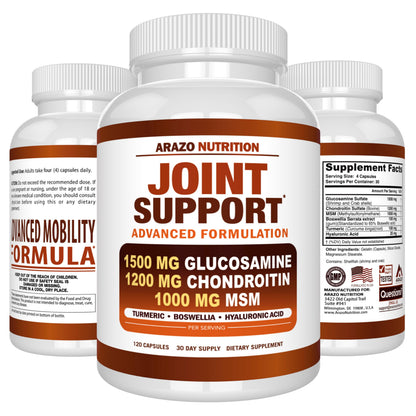Arazo Nutrition Glucosamine Chondroitin Turmeric MSM Boswellia – Joint Support Supplement (120 Capsules)
