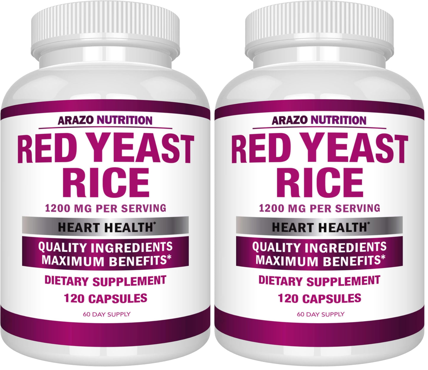 Arazo Nutrition Red Yeast Rice Extract 1200 MG – Citrinin Free, Vegetarian, 120 Capsules (Pack of 2)