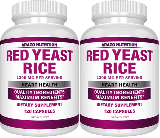 Arazo Nutrition Red Yeast Rice Extract 1200 MG – Citrinin Free, Vegetarian, 120 Capsules (Pack of 2) BritishVita | Premium UK Vitamins & Wellness Supplements