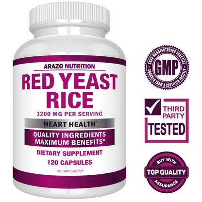 Arazo Nutrition Red Yeast Rice Extract 1200 MG – Citrinin Free, Vegetarian, 120 Capsules (Pack of 2)
