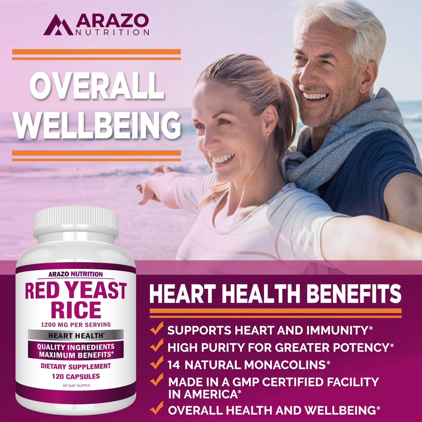 Arazo Nutrition Red Yeast Rice Extract 1200 MG – Citrinin Free, Vegetarian, 120 Capsules (Pack of 2)