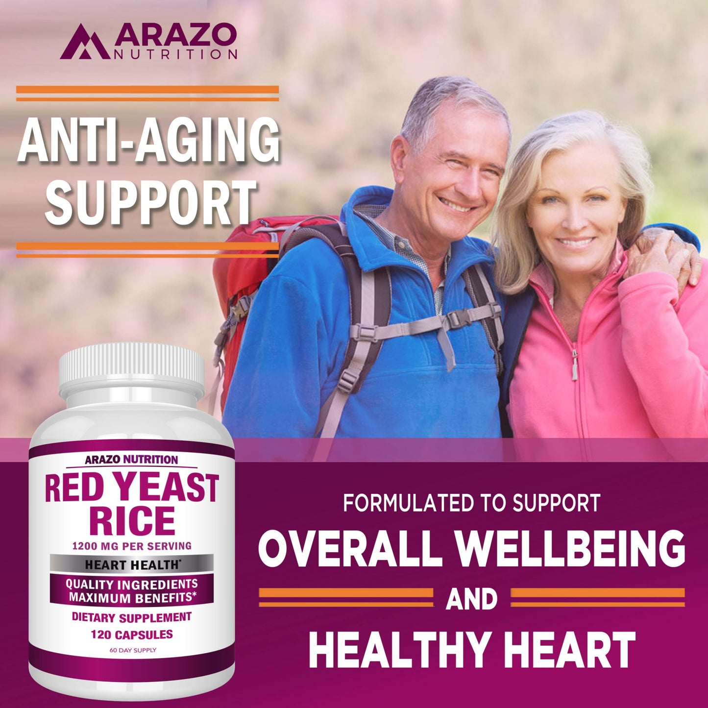 Arazo Nutrition Red Yeast Rice Extract 1200 MG – Citrinin Free, Vegetarian, 120 Capsules (Pack of 2)