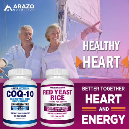 Arazo Nutrition Red Yeast Rice Extract 1200 MG – Citrinin Free, Vegetarian, 120 Capsules (Pack of 2)
