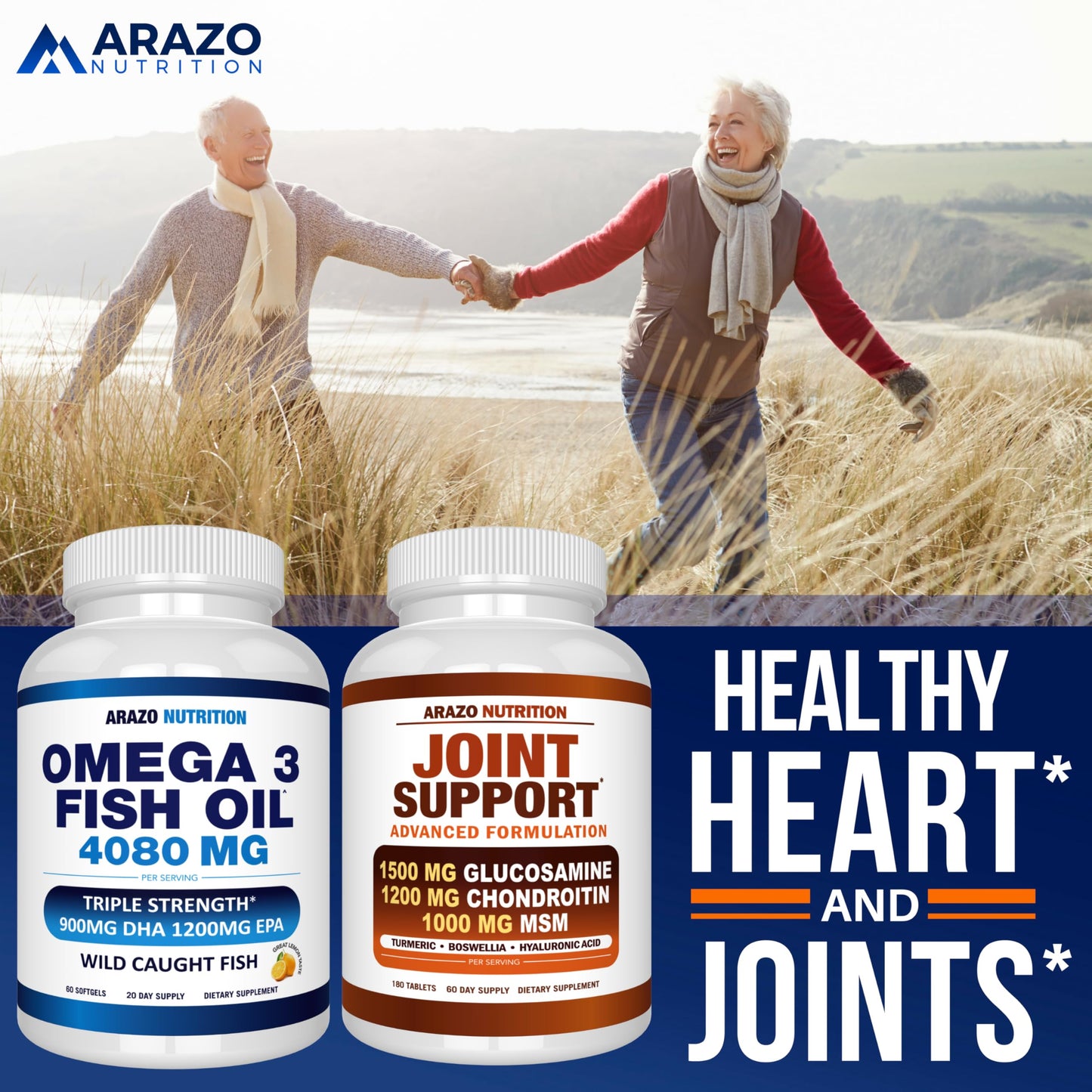 Arazo Nutrition Wild Caught Omega-3 Fish Oil – 60 Soft Gels | High EPA 1200mg, DHA 900mg | Lemon Burpless