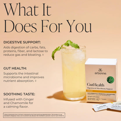 Arbonne Gut Health Digestion Support – Probiotic & Prebiotic Drink Mix with Enzymes