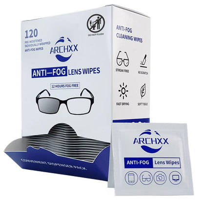 ARCHXX Anti Fog Wipes for Glasses - 120 Count | Pre-Moistened Lens Cleaner