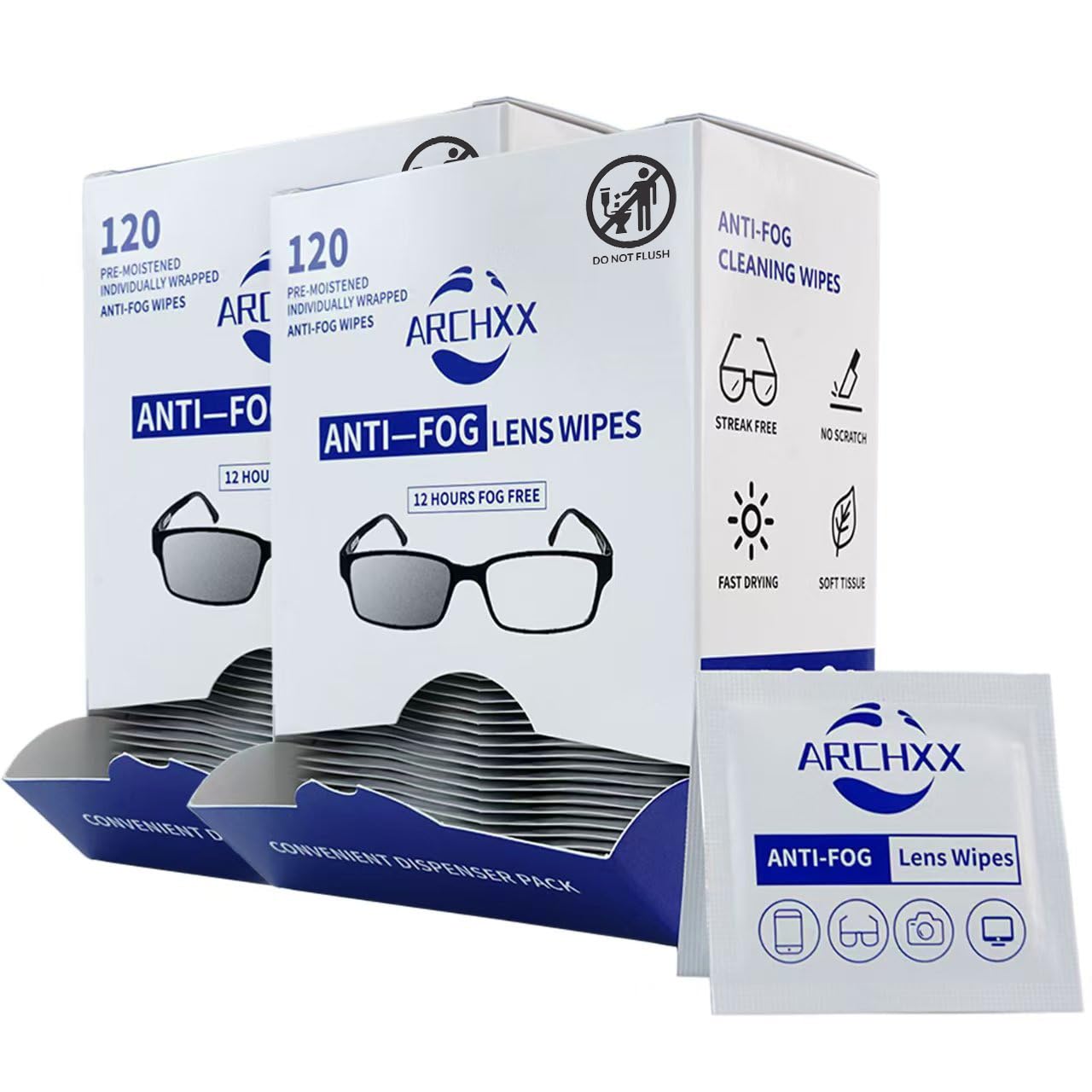 ARCHXX Anti Fog Wipes for Glasses - 240 Count, Pre-Moistened Lens Cleaner