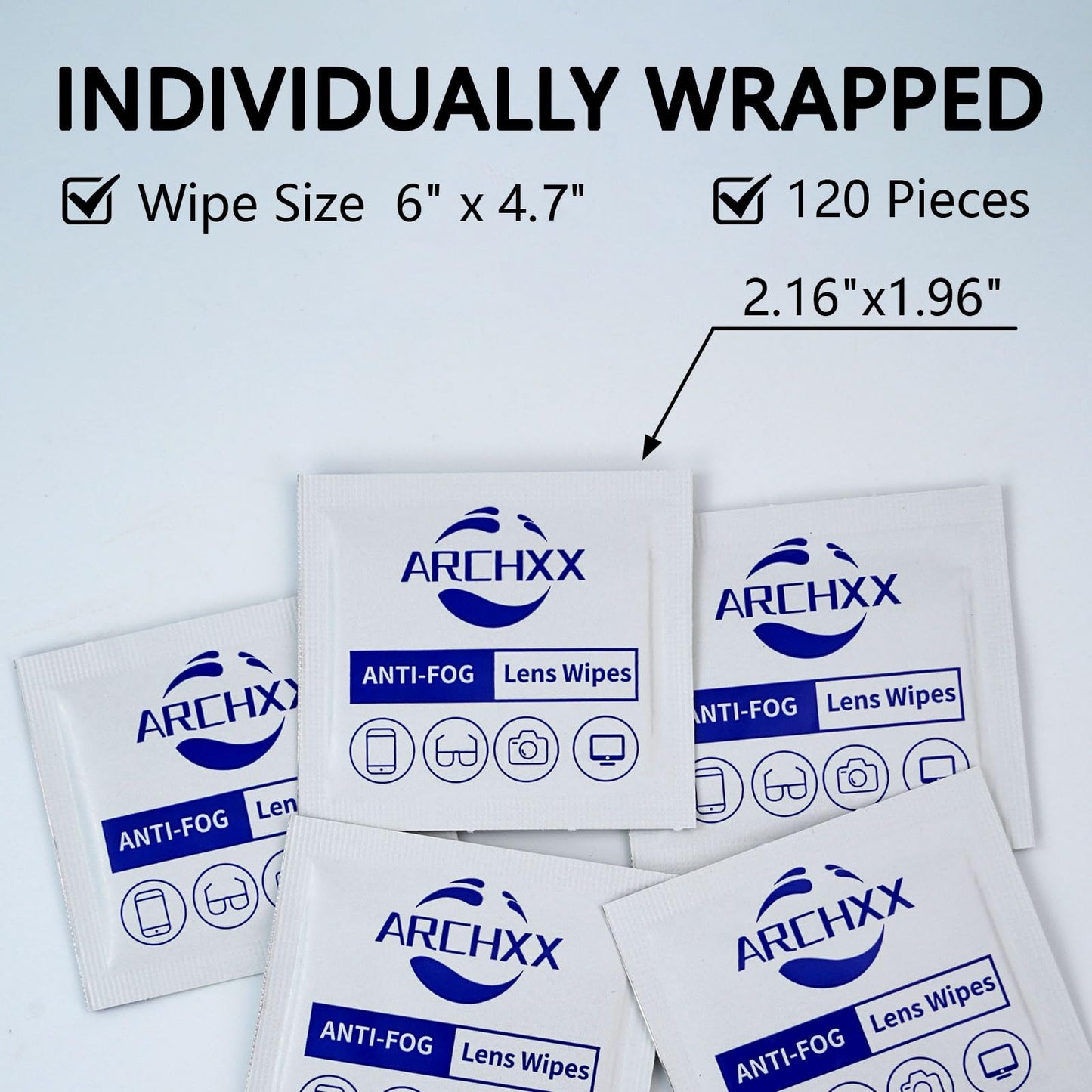 ARCHXX Anti Fog Wipes for Glasses - 120 Count | Pre-Moistened Lens Cleaner