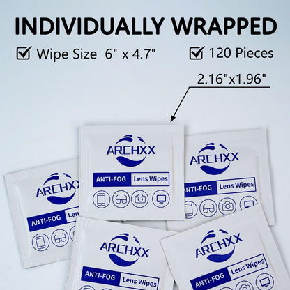 ARCHXX Anti Fog Wipes for Glasses - 120 Count | Pre-Moistened Lens Cleaner