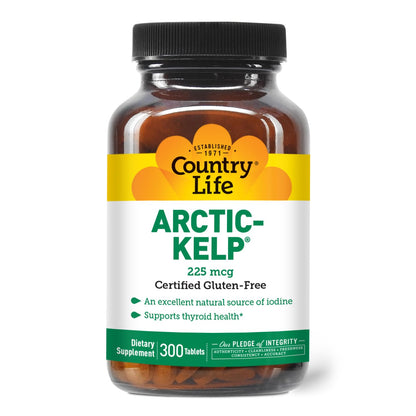 Country Life Arctic-Kelp – Natural Iodine for Thyroid & Immune Support, 225 mcg, 300 Tablets | Vegan & Gluten-Free