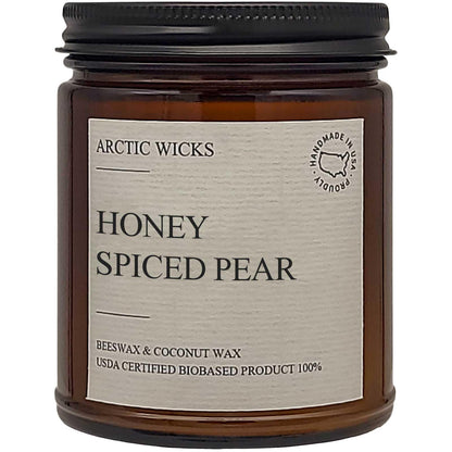 Arctic Wicks Scented Coconut Beeswax Candles - 9oz Amber | Non-Toxic, USDA Biobased (Honey Spiced Pear)