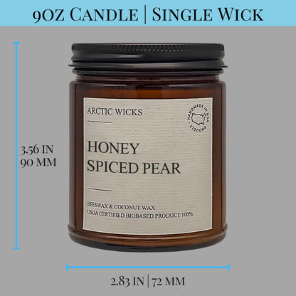 Arctic Wicks Scented Coconut Beeswax Candles - 9oz Amber | Non-Toxic, USDA Biobased (Honey Spiced Pear)