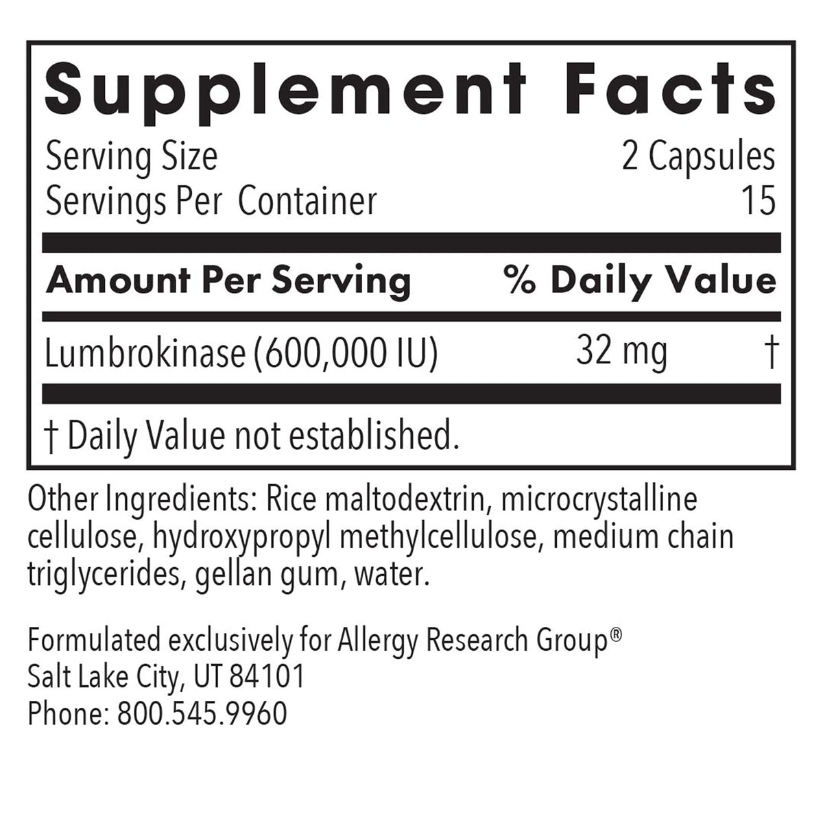 ARG Lumbrokinase Circulatory System Support – Delayed-Release Enzyme Supplement | Allergy Research Group BritishVita | Premium UK Vitamins & Wellness Supplements