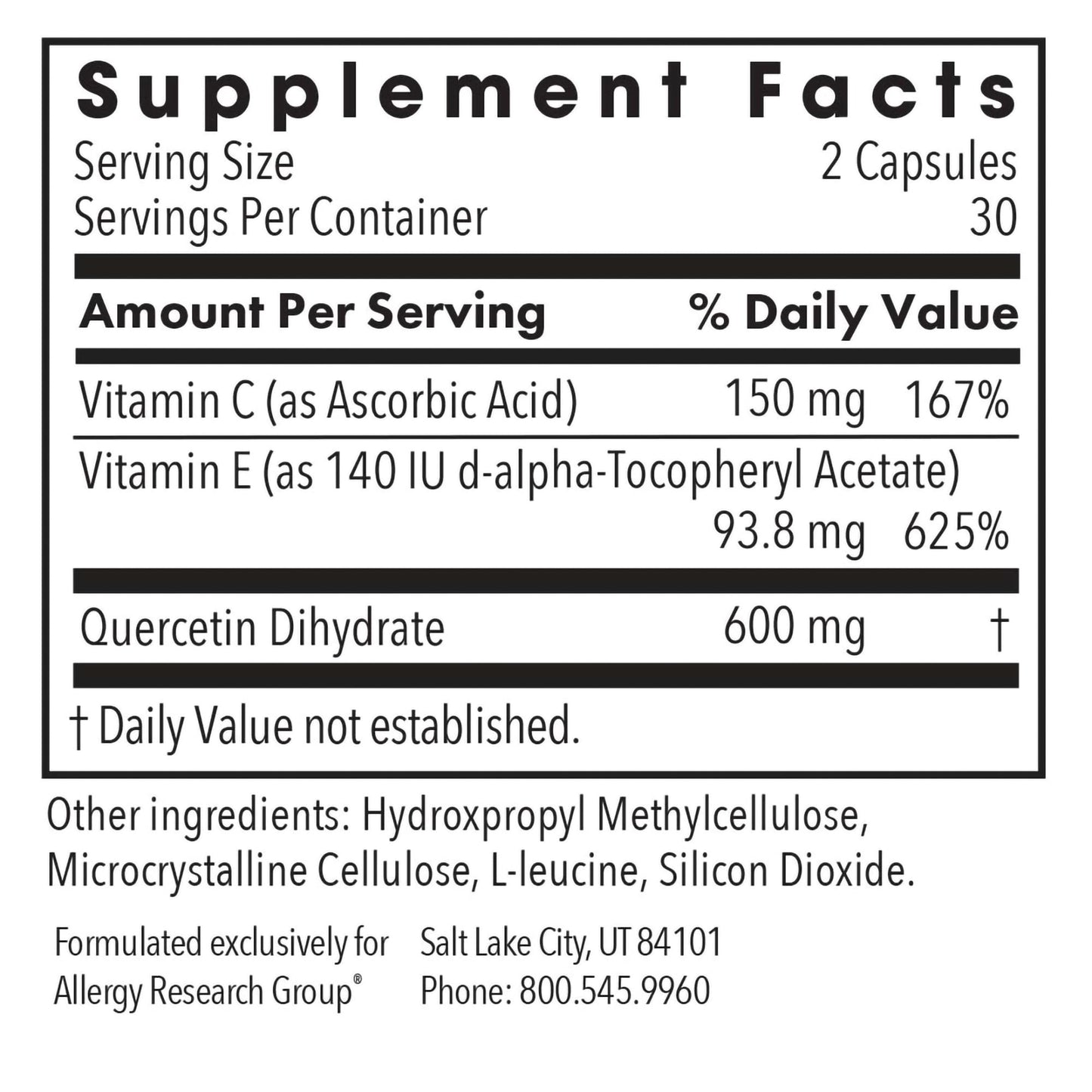 Quercetin 300 by Allergy Research Group – Immune Support, Vegetarian (60 Count)