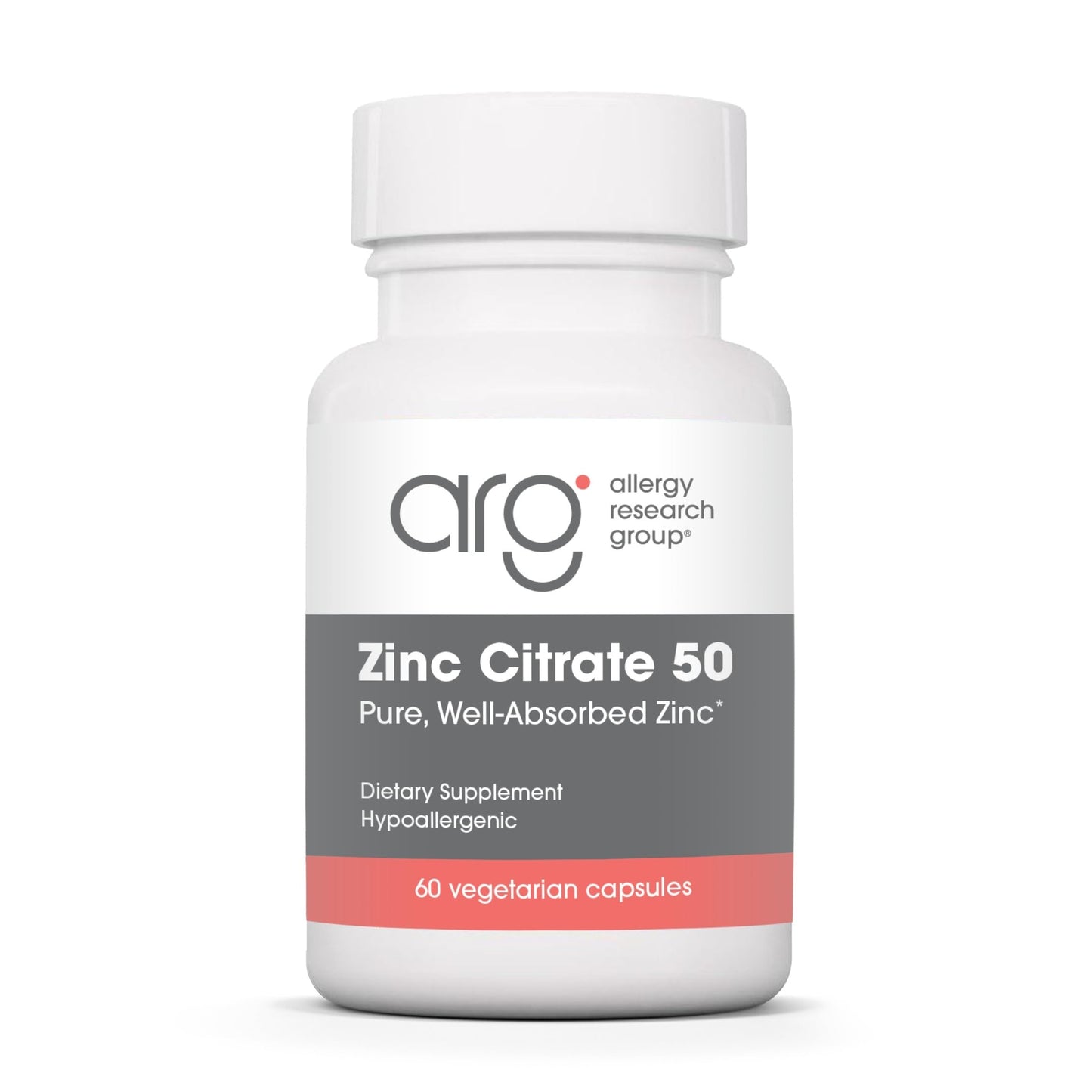 Zinc Citrate Supplement 50mg – Allergy Research Group | 60 Vegetarian Capsules
