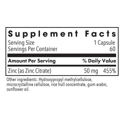 Zinc Citrate Supplement 50mg – Allergy Research Group | 60 Vegetarian Capsules