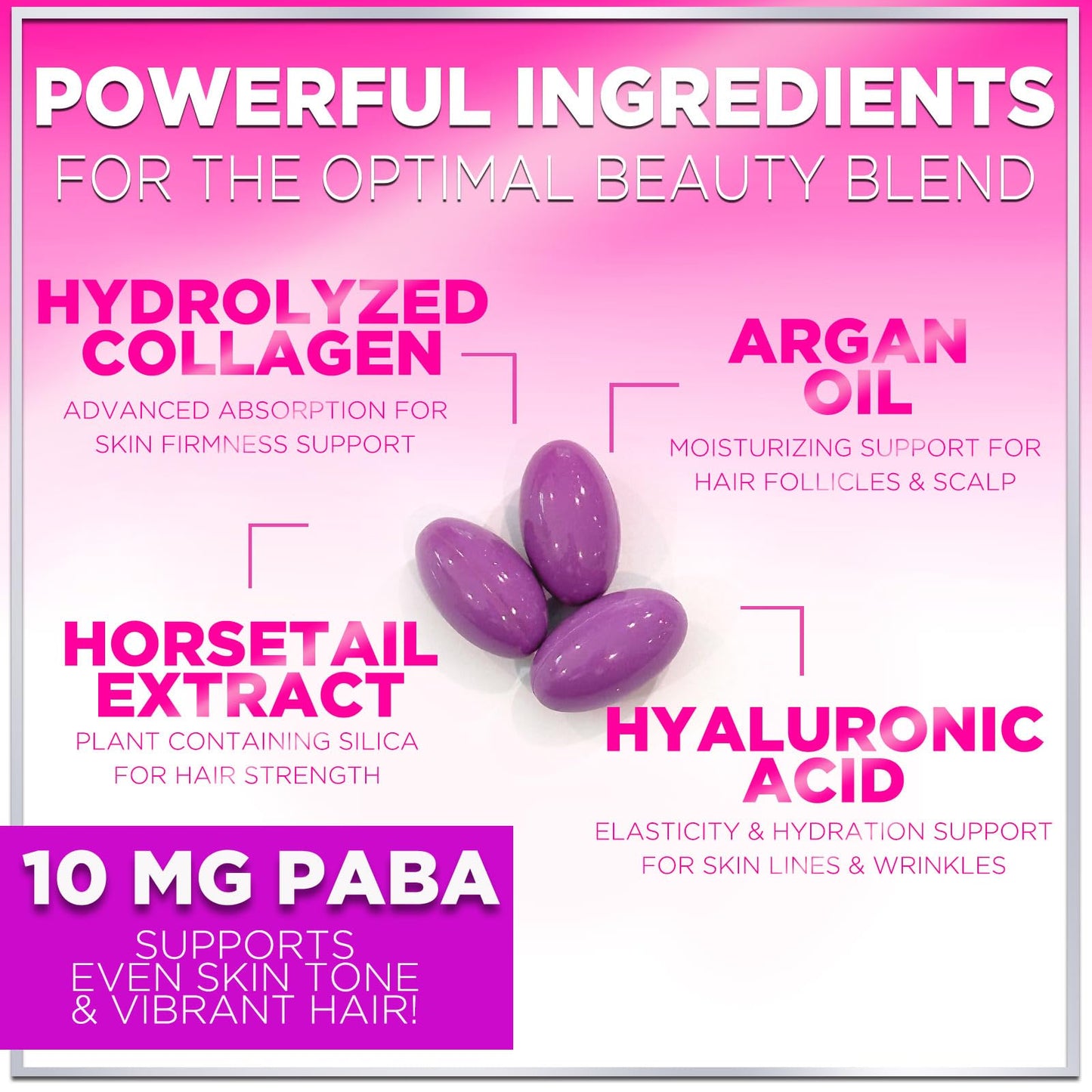 Hair, Skin & Nails Vitamins for Women - Biotin 5000mcg + Argan Oil, Collagen & Hyaluronic Acid | 120 Softgels