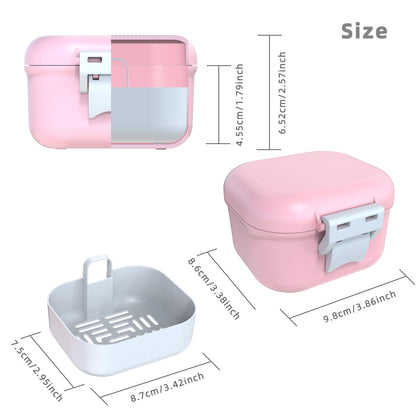 ARGOMAX Leak-Proof Denture Bath Cup – Portable Denture Box with Strainer (Pink & White)
