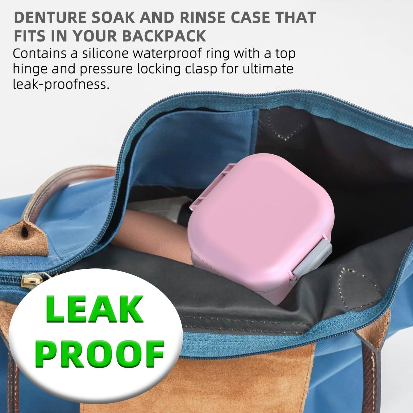 ARGOMAX Leak-Proof Denture Bath Cup – Portable Denture Box with Strainer (Pink & White)