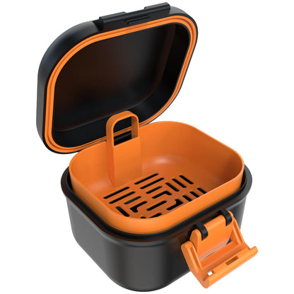 ARGOMAX Leak-Proof Denture Bath Cup – Portable Denture Box with Strainer (Black & Orange)