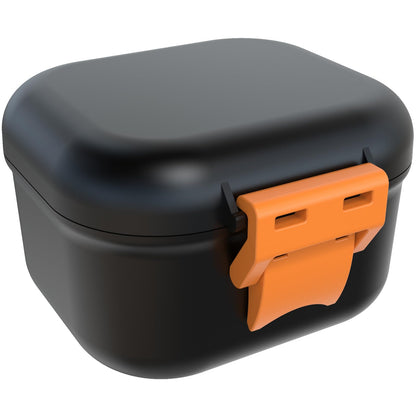 ARGOMAX Leak-Proof Denture Bath Cup – Portable Denture Box with Strainer (Black & Orange)