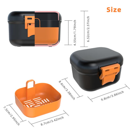 ARGOMAX Leak-Proof Denture Bath Cup – Portable Denture Box with Strainer (Black & Orange)
