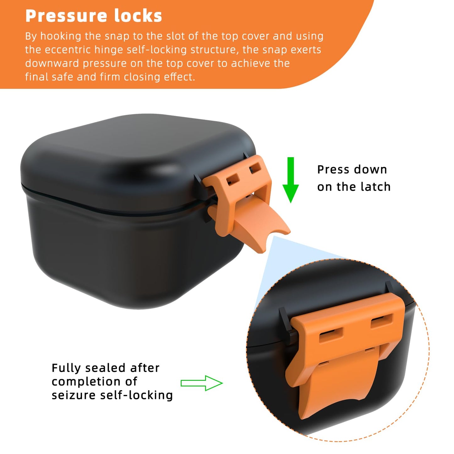 ARGOMAX Leak-Proof Denture Bath Cup – Portable Denture Box with Strainer (Black & Orange)