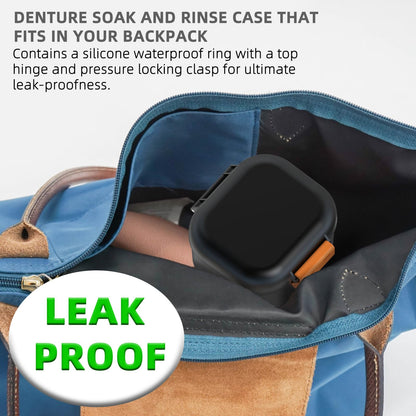ARGOMAX Leak-Proof Denture Bath Cup – Portable Denture Box with Strainer (Black & Orange)