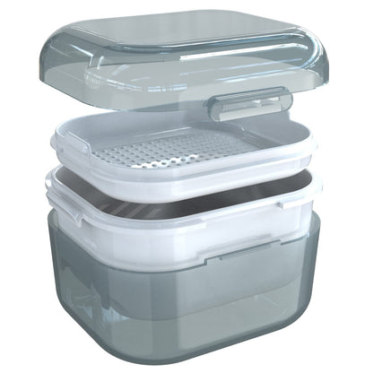 ARGOMAX Denture Case - Denture Cup for Soaking & Thorough Cleaning (Not Leak-Proof) - Grey