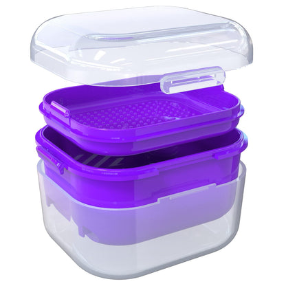 ARGOMAX Denture Case, Denture Cup for Soaking Dentures (Not Leak-Proof) – Thorough Cleaning of Dentures, Retainer, Mouthguards, Clear Braces, Dark Purple