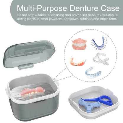 ARGOMAX Denture Case - Denture Cup for Soaking & Thorough Cleaning (Not Leak-Proof) - Grey