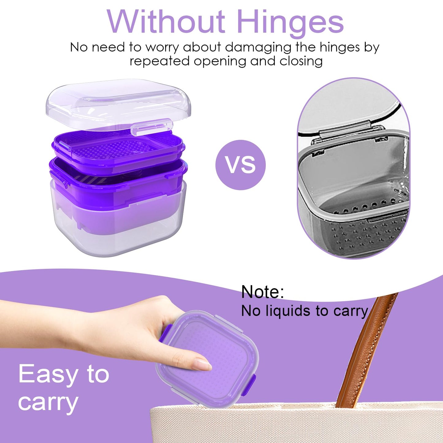 ARGOMAX Denture Case, Denture Cup for Soaking Dentures (Not Leak-Proof) – Thorough Cleaning of Dentures, Retainer, Mouthguards, Clear Braces, Dark Purple