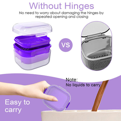 ARGOMAX Denture Case, Denture Cup for Soaking Dentures (Not Leak-Proof) – Thorough Cleaning of Dentures, Retainer, Mouthguards, Clear Braces, Dark Purple